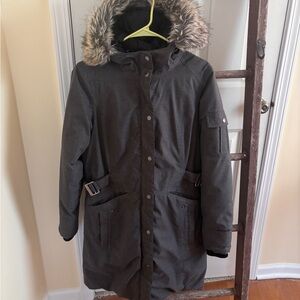 Charcoal Gray Winter Parka with Removable Fur Hood